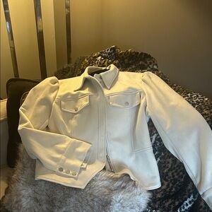 Fate Women's Faux Suede Cream Utility Jacket